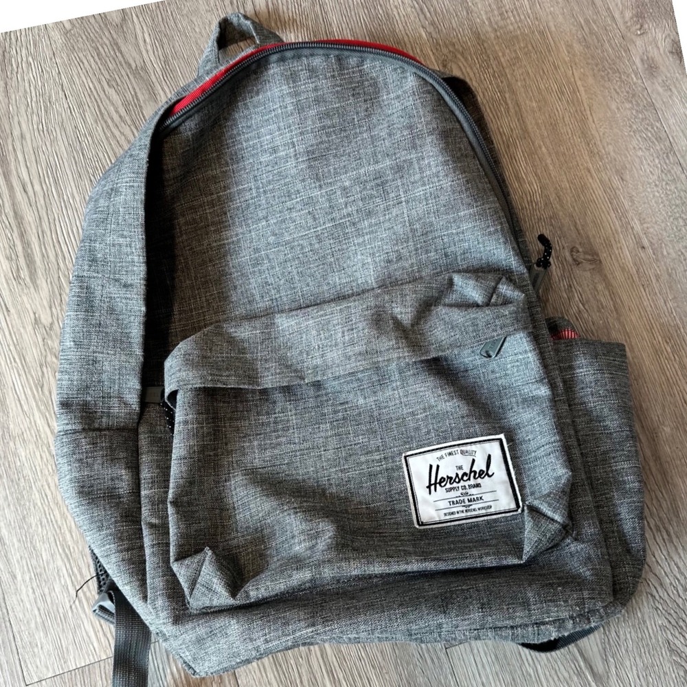 Herschel Supply Co Gray Backpack Red‎ Stripe Lining School Travel Book Bag
